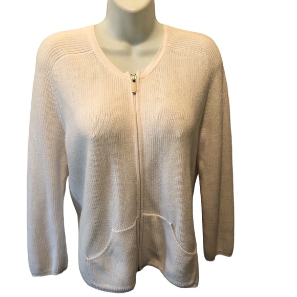 Ralph Lauren Sport White Ribbed Zip Up Cardigan Sz. M White Cotton Pockets - Picture 1 of 6